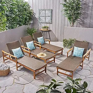 Misc Outdoor Acacia Wood Chaise Lounge Set of 4 Rustic Wicker
