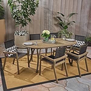 Misc Outdoor Acacia Wood 6-Seater Patio Dining Set