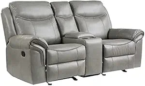 Lexicon Aram Faux Leather Double Glider Reclining Loveseat Gray