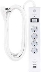 GE 25798 4-Outlet 2-USB Surge Protector 8ft