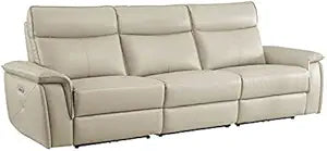 Lexicon Maroni 110" Leather Double Reclining Sofa Beige Headrests