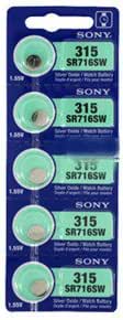 Sony 315/SR716SW 1.55V Silver Oxide Watch Batteries 5-Pack — main product image
