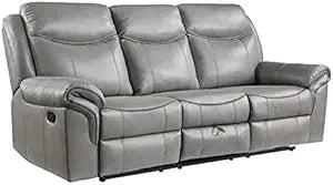 Lexicon Aram Faux Leather Double Reclining Sofa, Gray
