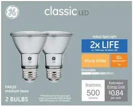 GE Classic 50-Watt LED PAR20 Dimmable Spotlight 2-Pack — main product image