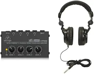 Behringer MICROAMP HA400 4-Channel Headphone Amplifier with Tascam TH-02 Headphones — main product image