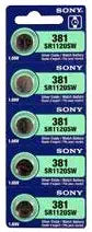 Sony 381-SR1120SW SR1120SW Silver Oxide 1.55V Battery 5-Pack