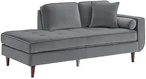 Lexicon Rand 36.5" Gray Modern Velvet Chaise Lounge