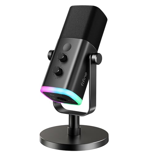 FIFINE USB/XLR Dynamic Microphone for Podcast Recording, PC Computer Gaming Streaming Mic with RGB Light, Mute Button, Headphones Jack, Desktop Stand, Vocal Mic for Singing YouTube-AmpliGame AM8 — main product image