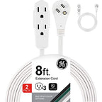 GE 57366 8ft Extension Cord 2-Pack - 3 Outlet Grounded