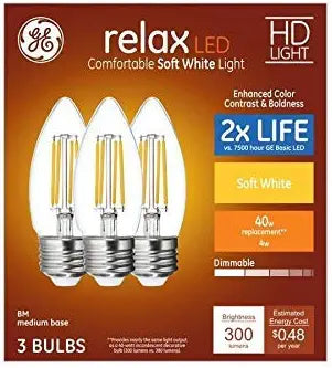 GE 42287 Relax 40W Equivalent Dimmable LED Bulbs (3-Pack) — main product image