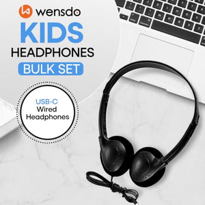 Wensdo USB-C Classroom Headphones, 20-Pack On-Ear Student Set