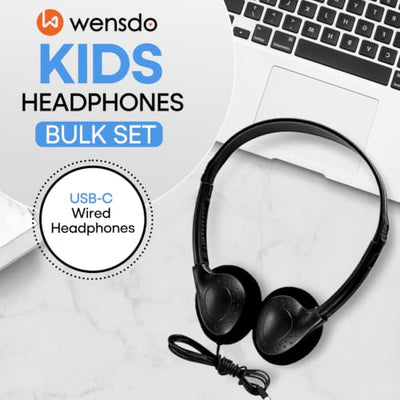 Wensdo USB-C Classroom Headphones, 20-Pack On-Ear Student Set