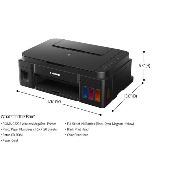 Canon PIXMA G3202 Wireless MegaTank Color Printer Bundle