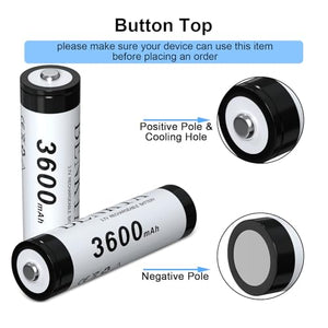 MLGBDC 18650 Button Top Rechargeable Batteries, 4-Pack
