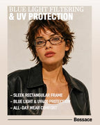 Bossace Rectangle Blue Light Glasses for Women, 2-Pack