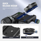 Neewer GM38 3-Way Geared Tripod Head with QR Plate