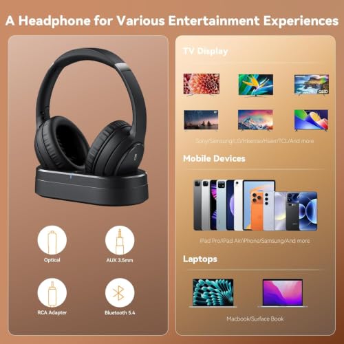 HANJIA Wireless Over-Ear TV Headphones for Home Entertainment — main product image