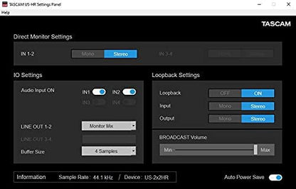 Tascam US2X2HR USB Audio Interface for Recording