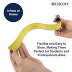 Westcott 16264 Magnetic Flexible Rulers 12 Inch 3-Pack Yellow