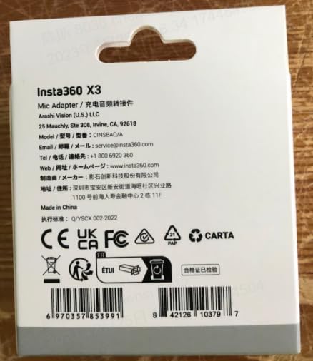 Insta360 CINSBAQ/A X3 Mic Adapter External Microphone Accessory