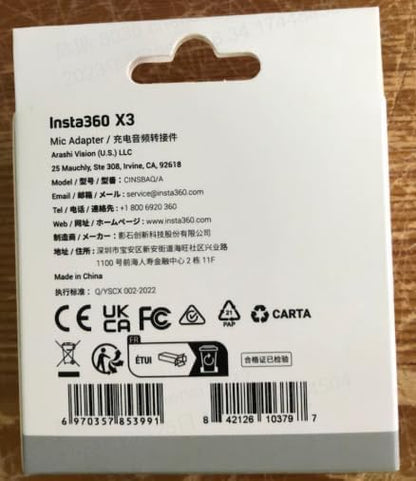 Insta360 CINSBAQ/A X3 Mic Adapter External Microphone Accessory