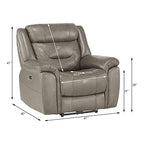 Lexicon 194840134374 Finlay Leather Power Reclining Chair - Brownish Gray