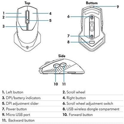 Alienware AW610M Lunar Light Wired/Wireless Gaming Mouse