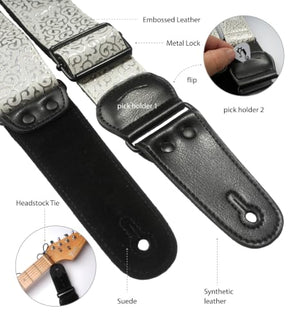 rockyou 2" Embossed Leather Guitar Strap with Pick Holders