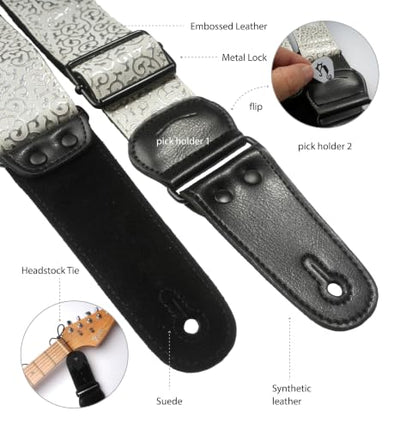 rockyou 2" Embossed Leather Guitar Strap with Pick Holders