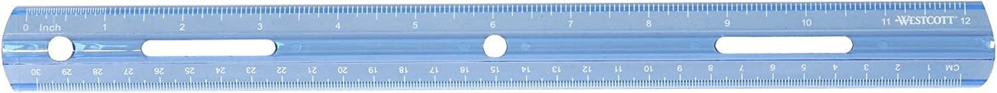 Westcott 16014 12-Inch Beveled Transparent Ruler Blue