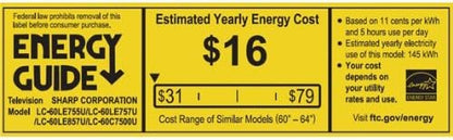 Sharp LC60LE857U 60-Inch 1080p 240Hz Smart LED 3D HDTV