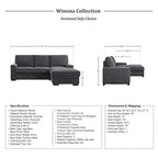 Lexicon Winona Charcoal Sectional Sofa with Right Chaise