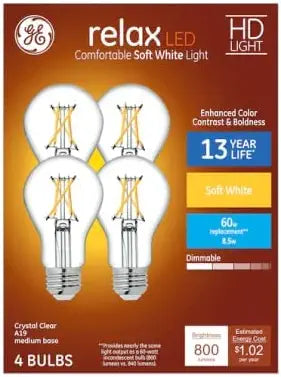 GE Relax LED A19 Dimmable Soft White Light Bulb — main product image
