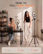 Sensyne 10'' Ring Light with 50'' Extendable Tripod Stand, LED Circle Lights with Phone Holder for Live Stream/Makeup/YouTube Video/TikTok, Compatible with All Phones