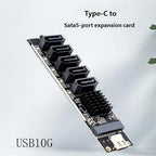 Kfwfuaee USB-A and Type-C to 5-Port SATA 3.0 Adapter Card