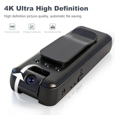 OQPECDP Mini Body Camera with 4K Video and Night Vision