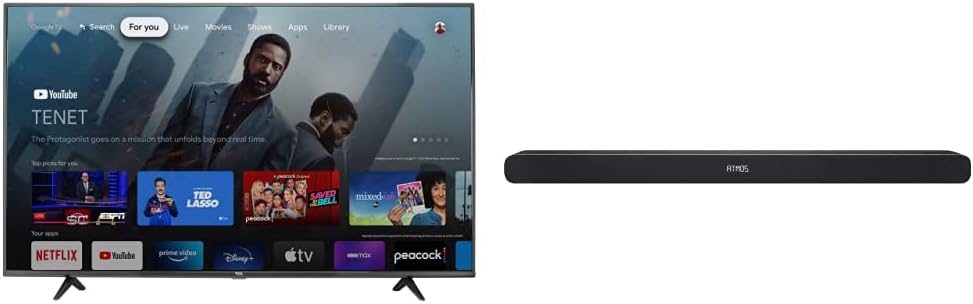 TCL 55S446 4K Google TV Bundle - 55 Inch, Dolby Atmos Sound Bar