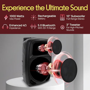 Pyle 1000W Portable Bluetooth PA Speaker with Wireless Mic