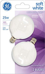 GE 44412 25W Candelabra G16.5 Globe Bulb 2-Pack
