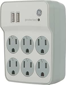 GE 14273 Surge Protector 6 Outlets 2 USB Charging Ports