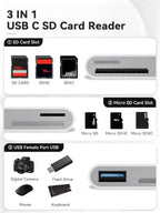 Generic 3-in-1 USB-C SD and MicroSD Card Reader with USB-A Port