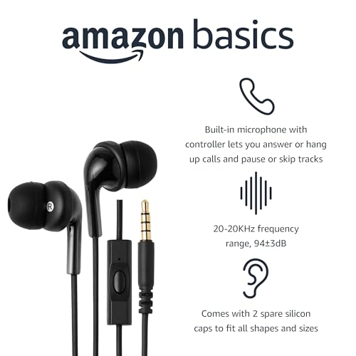 Amazon Basics Wired In-Ear Earbuds with Microphone — main product image