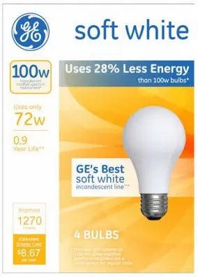 GE A-Line Halogen Light Bulb 72-Watts 4-Pack — main product image