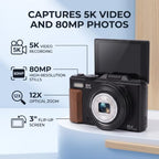 Pomya 5K Retro Digital Camera with 12X Optical Zoom