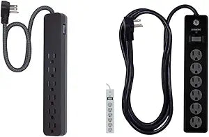 GE UltraPro 6 Outlet Surge Protector Flat Plug 2ft Cord