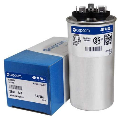 GE C4255R Genteq Round Capacitor - 25/5 uf 440V