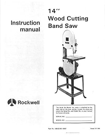 Misc Instruction Manual Rockwell 28-240 Band Saw Reprint