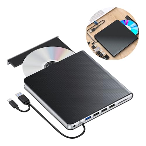 Fpbiagoq USB-C External DVD Drive with Card Reader and USB Hub — main product image