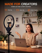 Sensyne 10'' Ring Light with 50'' Extendable Tripod Stand, LED Circle Lights with Phone Holder for Live Stream/Makeup/YouTube Video/TikTok, Compatible with All Phones