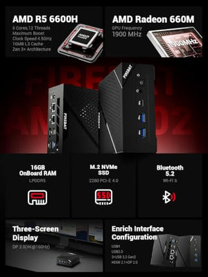 FIREBAT AM02 Mini Gaming PC with AMD Ryzen 6600H APU